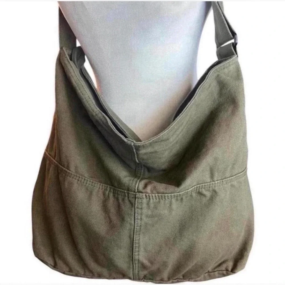 Unisex Large Capacity Green Canvas Crossbody Bag - Brand New!
